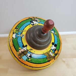 Vtg 9" Walt Disney Enterprises Spinning Tin Litho Plunger Top ~ Made In USA